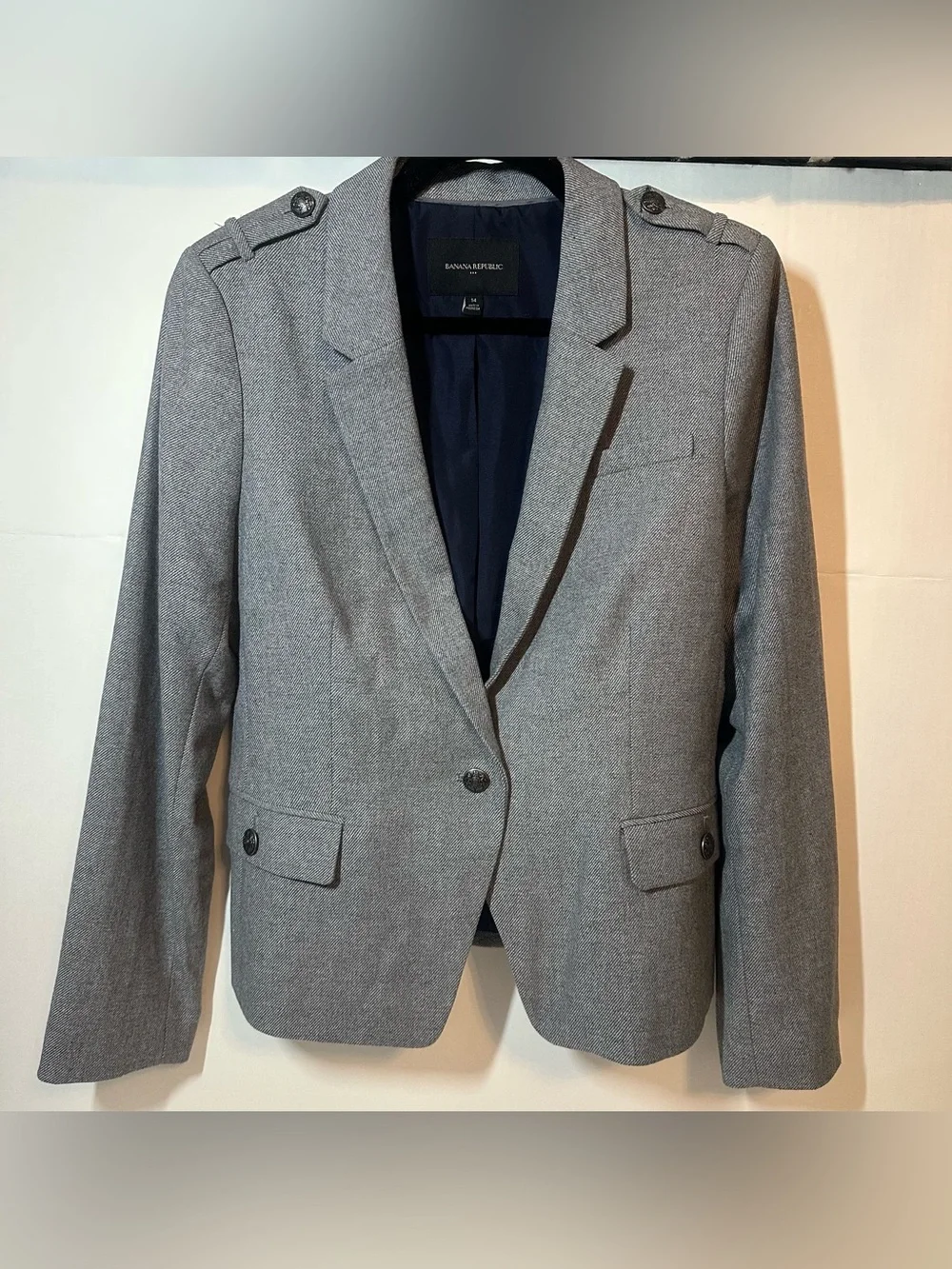 Banana Republic Gray Women's Single-Button Military-Detail Blazer